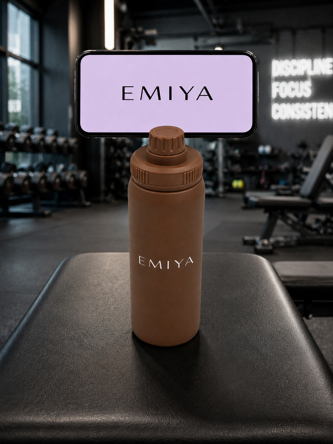 Brown Magnetic Water Bottle 700ML- Phone Holder Gym Bottle, Insulated Stainless Steel