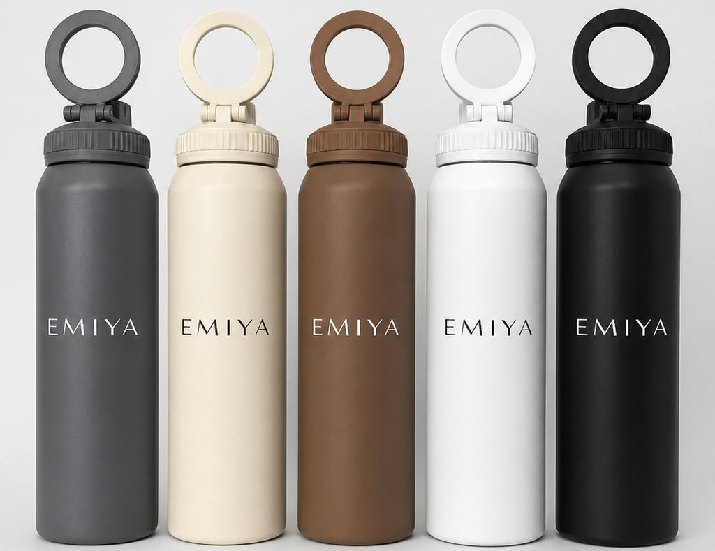 Black Magnetic Water Bottle 700ML- Phone Holder Gym Bottle, Insulated Stainless Steel