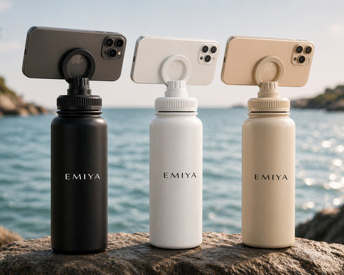 Beige Magnetic Water Bottle 1L- Phone Holder Gym Bottle, Insulated Stainless Steel