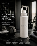 White Magnetic Water Bottle 700ML- Phone Holder Gym Bottle, Insulated Stainless Steel